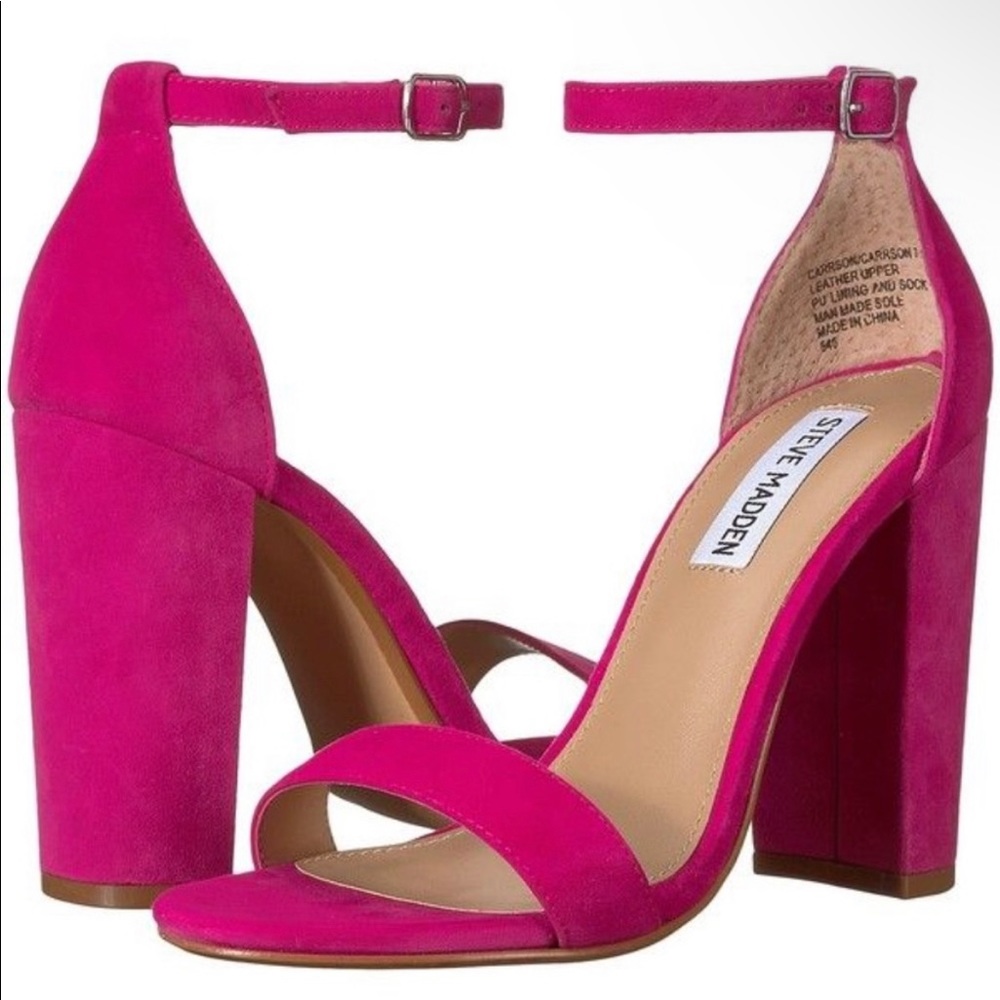 Steve Madden Carsson Hot Pink Suede Block Heels Strappy Open Toe Sandals - SZ 9